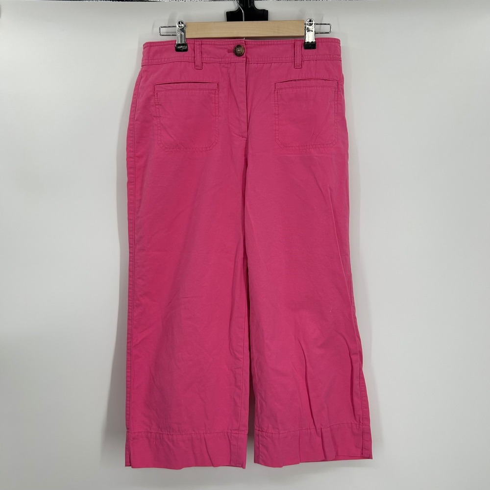 Talbots Hot Pink Wide Leg Crop Pant Womens 6P Stretch Cotton Blend Patch Pockets
